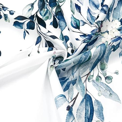 Gibelle Long Shower Curtain 72 x 78, Blue Floral Shower Curtain for Bathroom, Watercolor Plant Eucalyptus Leaves Fabric Shower Curtain Set thumbnail 4