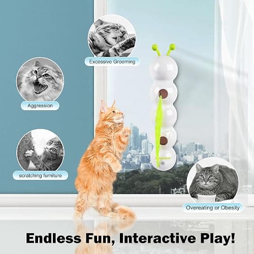 Interactive Cat Feather Toy, Caterpillar Cat Toy Automatic Fluffy Tail Teaser with Motion Sensor, USB Rechargeable, Suction Cup for Stable Play, Perfect for Indoor Cats thumbnail 2