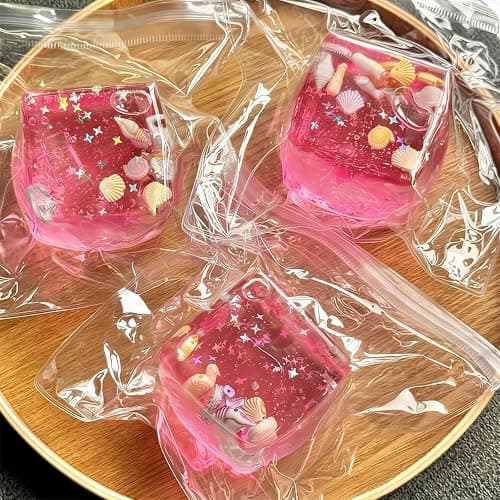 Squishy Toys with Ocean Shells, Slow Rising Stress Relief for Adults, Pink | Soft Stress Cube with Shells, Calm Anxiety, Portable, Safe TPR Material, Fidget Toys for Office, Home or Travel, 2.17Inch thumbnail 2