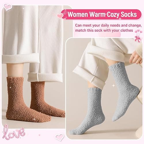 Fuzzy Socks for Womens Warm Fluffy Winter Cozy Thick Plush Slipper Sleep Comfy Crew Christmas Socks 5 Pairs thumbnail 6