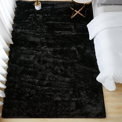 Andency Black Soft Area Rugs for Living Room Bedroom, 4x6 Fluffy Shaggy Bedside Rug, Non-Slip Large Shag Fuzzy Plush Carpets for Bedroom Kids Dorm Nursery Home Decor Aesthetic thumbnail 8