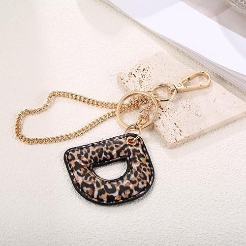 Winssigma Leopard Letter Keychain for Women, PU leather Initial Letter Keyring Keychain Accessories Purse Handbags Charm thumbnail 5