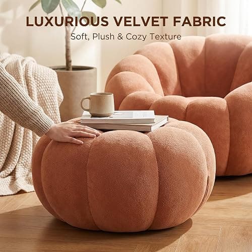 Hohamn Giant Bean Bag Chair with Ottoman, Pumpkin Shaped Boneless Chair | Plush cloud fleece fabric, ideal cozy seating for bedroom & living room, perfect reading lounge chair for daily relaxation thumbnail 3