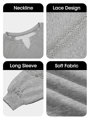 Fisoew Womens Oversized Sweatshirt Casual V Neck Lace Lantern Long Sleeve Cropped Loose Fit Fall Pullover Tops thumbnail 7