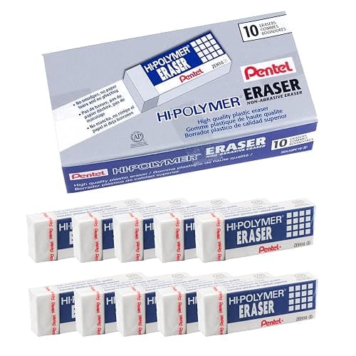 Pentel Hi-Polymer Block Eraser, White, 10/Box (ZEH10PC10) - Image 1