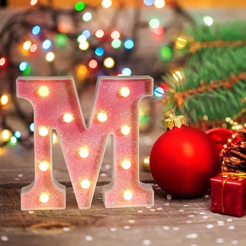 Foaky Pink Light up Letters，Pink Party Decorations,Girls Room Decor,Glitter Light Up Letters,Alphabet Letter Sign for Night Light Birthday Party Girls Gifts, Home Bar Decoration（J） thumbnail 2