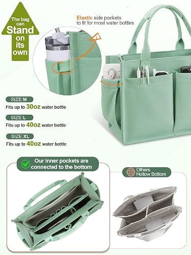 FIORETTO Womens Canvas Tote Bag Purse with Individual Compartment, Zipper Top, Reinforced Bottom & Luggage Sleeve thumbnail 7