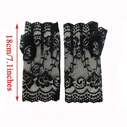 monochef Women Short Lace Gloves Sunblock Fingerless Bridal Wrist Gloves Opera Evening Wedding Tea Party Prom Cosplay 1920s thumbnail 2