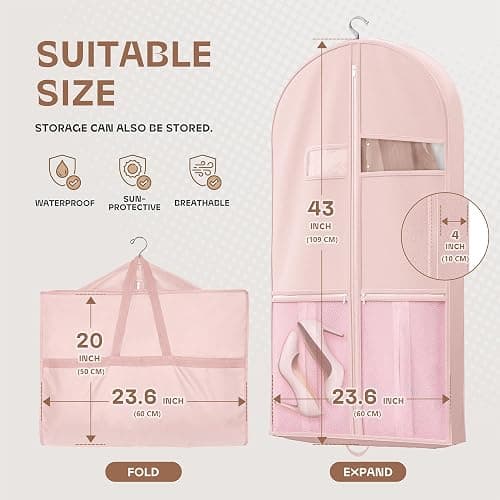 Lazebox 43" Travel Garment Bag with Accessories Zipper Pocket, Heavy Duty Suit Bag for Suits, Tuxedos, Dresses, Coats, Pink, 1 pack thumbnail 3
