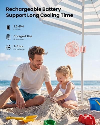 Gaiatop Portable Clip on Fan Battery Operated, Small Powerful 3 Speed Quiet 360° Rotate, USB Rechargeable Mini Personal Cooling Fan for Desk Table Home Office Stroller Camping Women Gifts Pink | Battery Operated, Small 3 Speed 360° Rotate, Cooling for Desk Table Home Office Stroller Camping Women Gifts Pink thumbnail 4
