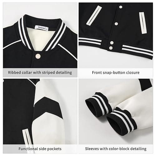 Rolanko Girls Boys Baseball Jacket Varsity Style School Sweatjacket with Pockets Bomber Coat Outwear for Kids thumbnail 5