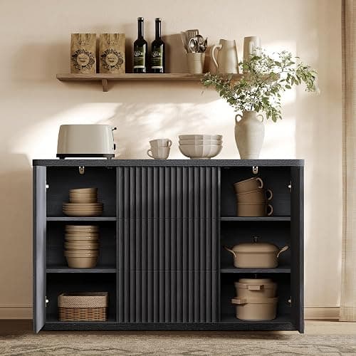 SICOTAS Buffet Cabinet with Storage 54.7" Large Modern Accent Storage Cabinet with Doors and Shelves Wooden Fluted Sideboard Credenza Buffet Table Coffee Bar for Living Room Kitchen Dining Room thumbnail 7