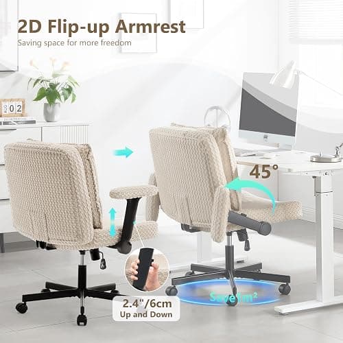 Fizzin Criss Cross Chair,Cross Legged Office Chair with Arms,Wide Office Desk Chair with Flipable Back Cushion Swivel Chair,Criss Cross Office Chair Vanity Chairs for Home Office Bedroom(Beige) thumbnail 9