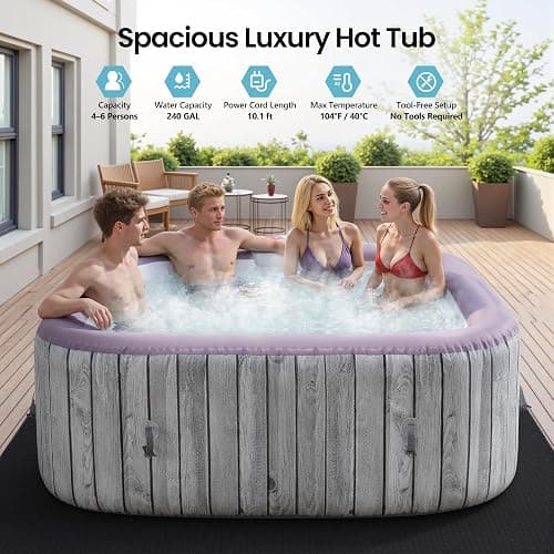 SEGMART 4-6 Person Inflatable Hot Tub, Portable Outdoor Spa with 130 Air Jets, Circulation Heating & Filter System, PVC Blow Up Tub for Backyard & Patio (Square) thumbnail 5