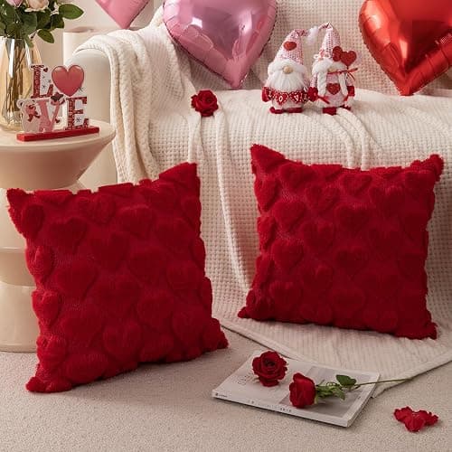 DFXSZ Valentines Pillow Covers 20x20 inch Set of 2 Valentines Day Decoration Red Heart Soft Plush Faux Fur Jacquard Throw Pillows for Bedroom Sofa Holiday Festivals Home Decor PTK017A20 thumbnail 5