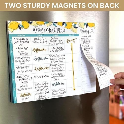 bloom daily planners Magnetic Meal Prep Pad for Fridge - 60 Tear-Off Sheets with Perforated Grocery List - Weekly Menu Organizer (8.5 x 11, Lemons) thumbnail 6