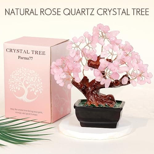 Parma77 Feng Shui Natural Rose Pink Quartz Crystal Money Tree, Healing Crystal Trees Bonsai Style Decoration for Wealth and Luck for Home Decor, Gifts for Women thumbnail 4
