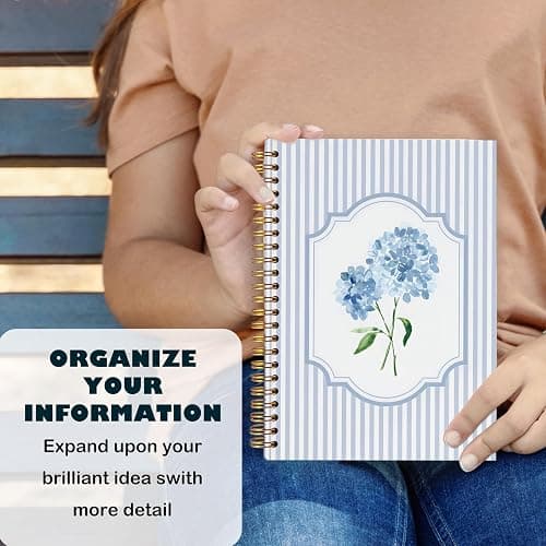ignytiger Blue Hydrangea Notebook Journal, Hydrangea Gifts, Cute Blue and White Stripes Girly Floral Journal Spiral Notebook Aesthetic Office Supplies, 5.5x8.3 Inch thumbnail 6
