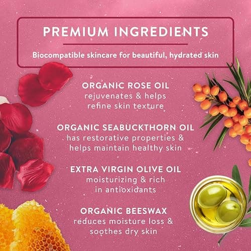 Badger Rose Beauty Balm, 100% Organic Nourishing Treatment For Face, Neck & Hands w/Pure Rose Essential Oil, Intensive Long Lasting Face Moisturizer for Women & Men, 1 oz Glass Jar thumbnail 3