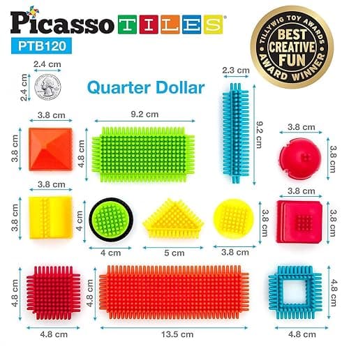 PicassoTiles 120pcs Hedgehog Interlocking Building Blocks Tiles Construction Toy Set Learning Playset STEAM Development Preschool Kindergarten Toy for Kids Age3+ PTB120 thumbnail 3