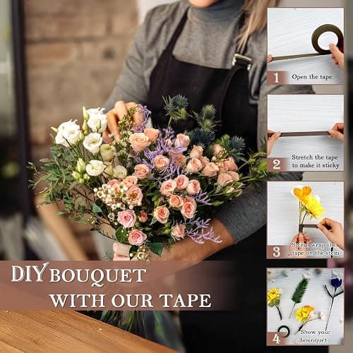 COIDEA 8 Rolls Floral Tape, 1/2" Wide Flower Tape, Brown Floral Tape | Adhesive Florist Tape for Floral Crafts, Fresh Flower, Bouquet Floral Arranging Stem Wrapping, Wedding, 30Yard thumbnail 4