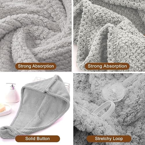 Kldnkig Microfiber Hair Towel Wrap, 3 Pack (Gray) Soft Hair Drying Towel,Shower Cap & Hair Accessories for Woman,Drying Hair Wrap Towels for Curly Hair Women Anti Frizz thumbnail 6
