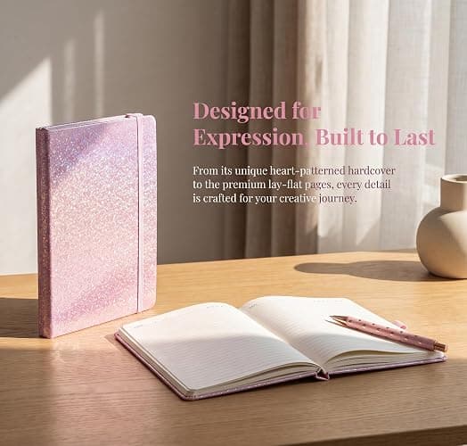 Glitter A5 Lined Notebook Hardcover, Ruled Journal No Bleed Paper Gift | Sparkling Hardcover With 192 Thick Smooth Pages. Lay-Flat Stitched Binding, Pen Loop & Elastic Band. For Daily Use. thumbnail 8