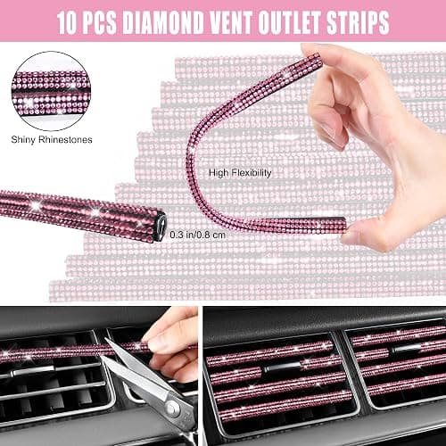 CAR PASS Bling Pink Car Accessories Set for Women, Sparkly Rhinestone Diamond Steering Wheel Cover Seat Belt Cushion Glitter Shift Knob Cover Car Cup Holder Coaster Cute Interior Sets, Pink 22 PCS thumbnail 3