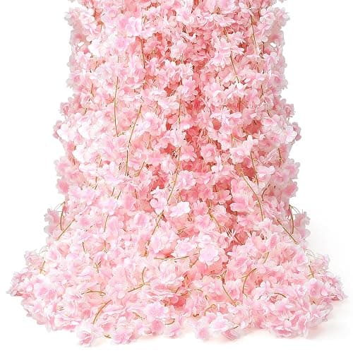 AWARDSEN 6PC 35.4FT Cherry Blossom Flowers Garland Vine for Decoration Artificial Pink Flower Garland Silk Sakura Vines Hanging for Wedding Party Valentine Japanese Spring Home Decor - Image 1