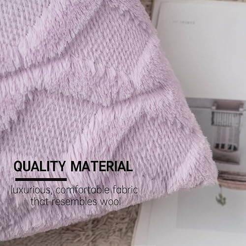 MIULEE Pack of 2 Embroidered Faux Wool Throw Pillow Covers Decorative Pillowcase Cushion Case for Couch Sofa Bedroom Car 20x20 Inch, Light Purple thumbnail 2