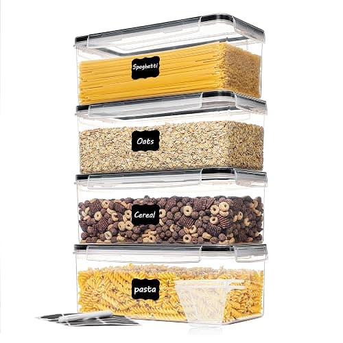 Vtopmart Airtight Food Storage Containers with Lids 4PCS Set 3.2L, Plastic Spaghetti Canisters for Pasta organizer, BPA Free Air Tight Kitchen Pantry Organization - Image 1