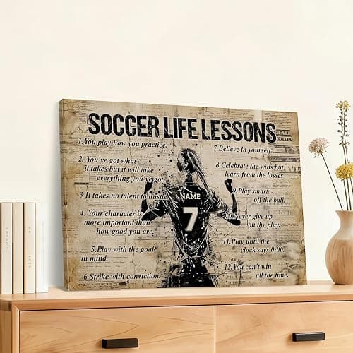 HYESANGNY Personalized Soccer Life Lessons Canvas Wall Art, Custom Motivational Canvas Prints with Your Name & Numbers, Inspirational Sports Gifts for Football Lovers, Athletes Bedroom Decor, 12 X 8 thumbnail 3