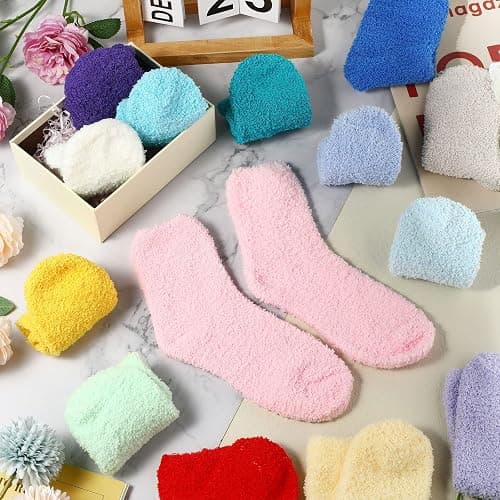 JaGely 20 Pairs Fuzzy Socks Bulk for Women Valentine's Day Gifts Fluffy Cozy Slipper Socks Warm Soft Winter Sleeping Gift for Men Home, Multicolored, Yoga thumbnail 5