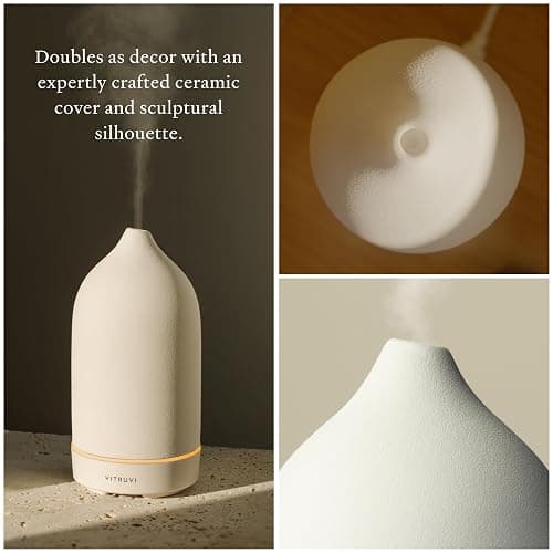 Vitruvi Stone Diffuser, Ceramic Ultrasonic Essential Oil Diffuser for Aromatherapy, White, 90ml Capacity thumbnail 3