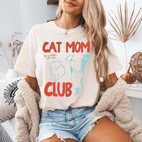 Cat Mom Club Comfort Colors T Shirt, Life is Better with Cats Graphic Tee, Cute Cat Lover Gift, Vintage Cat Mom Shirt thumbnail 3
