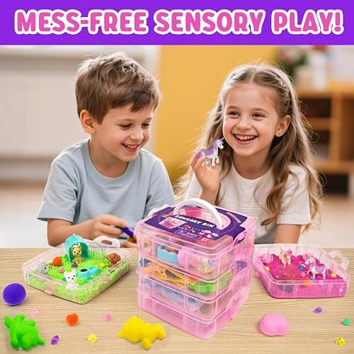 AGENTLAN Stackable Sensory Bin, Unicorn & Pet Sensory Sand, Unicorn and Pet Sandbox with Play Sand for Toddlers Boys and Girls, Kids Toys Gift for Age 3 4 5 6 7 8+ thumbnail 6