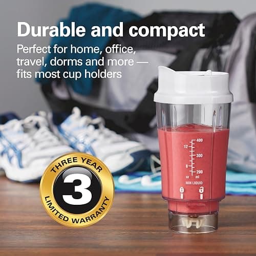 Hamilton Beach Portable Blender for Shakes and Smoothies, 14 Oz BPA Free Travel Cup & Lid, Durable Stainless Steel Blades, Personal Smoothie Blender, White ( 51101V) thumbnail 6