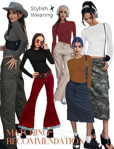 YOGINGO Womens Crew Neck Basic Long Sleeve T Shirt Slim Fit Tees 2024 Fall Y2k Going Out Crop Tops Cute Tight Shirts thumbnail 5