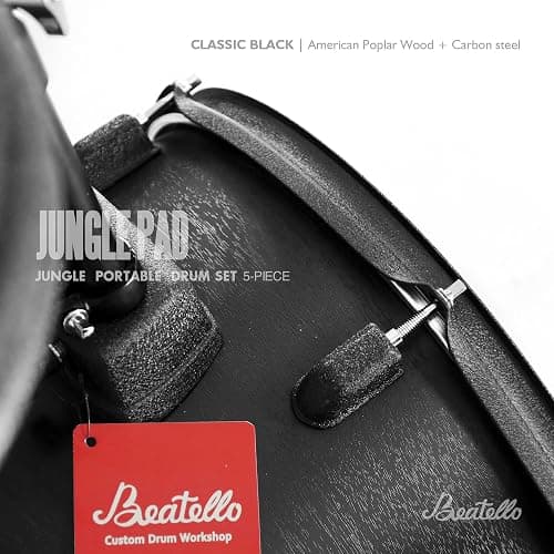 Beatello Jungle Pad Compact Portable Adult 5pc Drum Set, 1.5 inches ultra-thin steel drum Cavity,14 Inches Complete Full Size Kit with Bass, Toms, Snare, Floor,Stands, Hi-Hat Pedal,Drum Pedal,Black thumbnail 7