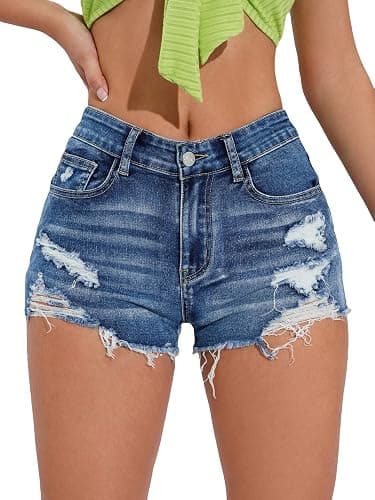 Verdusa Womens Shorts Jeans Y2k Outfits Summer Vintage Low Rise Ripped Distressed Skinny Mini Denim Shorts - Image 1