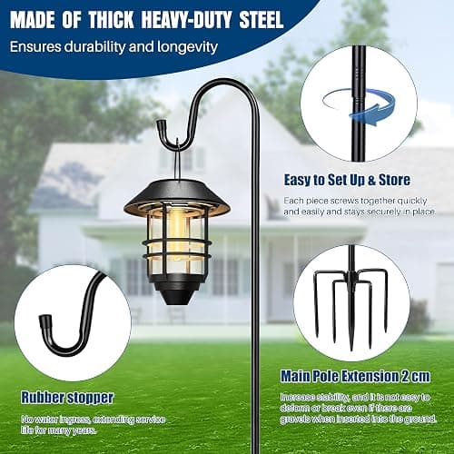 Ottsuls Shepherds Hooks for Outdoor - 60" Heavy Duty Bird Feeder Pole with 5 Prong Base, Adjustable Stand Hanger for Garden Plant, Hummingbird Feeder, Lantern Lights - Haning Wedding Decor (1 Pack) thumbnail 4