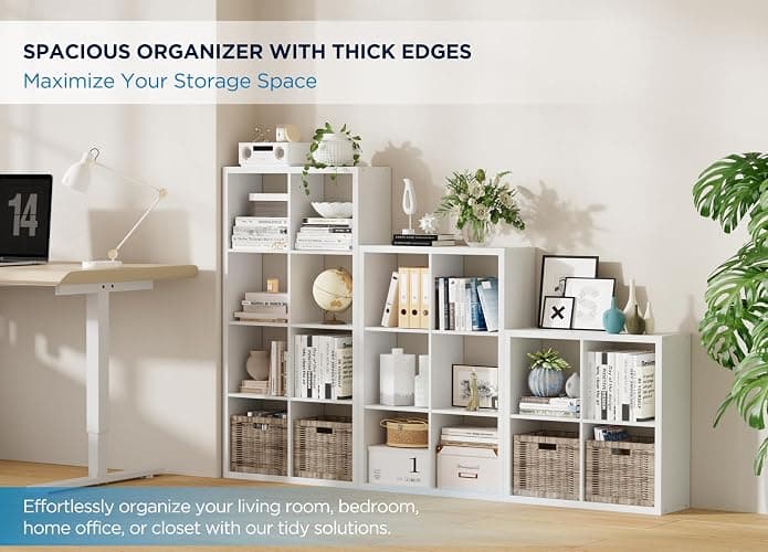 4 Cube Storage Organizer, 2x2 Cube Bookshelf, Cubby Storage Shelf, Wooden Organizer Shelf with Thickened Boards, for Closet Bedroom Home Office Living Room, 25.12" L x 9.37" W x 25.12" H, White thumbnail 4