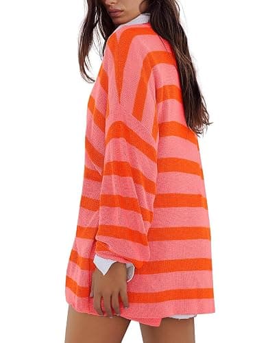 Panadila Womens Striped Sweater Set Oversized Lounge Sets Matching Pajamas Long Sleeve Sweater Top and Shorts thumbnail 3