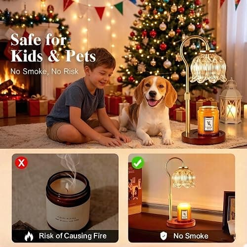 Dreamholder Electric Candle Warmer Lamp with Timer, Dimmable Candle Lamp with Adjustable Height, Glass Wax Melter for Jar Candles Wood Base Floral Home Decor Gifts for Women Mom, Walnut Wood thumbnail 6