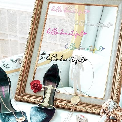 4X Hello Beautiful Rearview Mirror Decals, Vinyl Car Mirror Decals, Car Decals for Women, Laser Rear View Mirror Decal, Rearview Mirror Sticker, Car Window Stickers and Decals, Vanity Mirror Stickers thumbnail 2