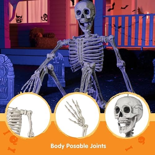 JOYIN 5.6 FT Halloween Posable Life Size Skeleton Full Body Realistic Bones with Movable Joints for Halloween Indoor and Outdoor Decoration Props Spooky Scene Party Decorations (White) thumbnail 8