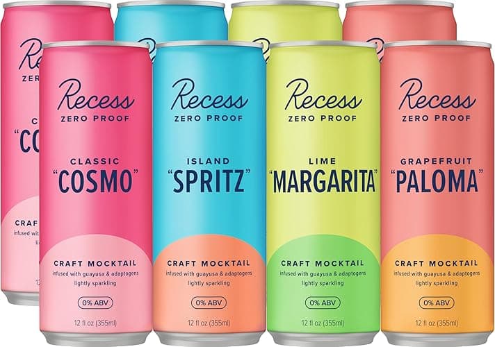 Recess Zero Proof Craft Mocktails, Alcohol Free Drinks, with Adaptogens, Non-Alcoholic Beverage Replacement, Mixer, Celebration, Party, (Happy Hour Sampler, 12oz, Pack of 12) - Image 1