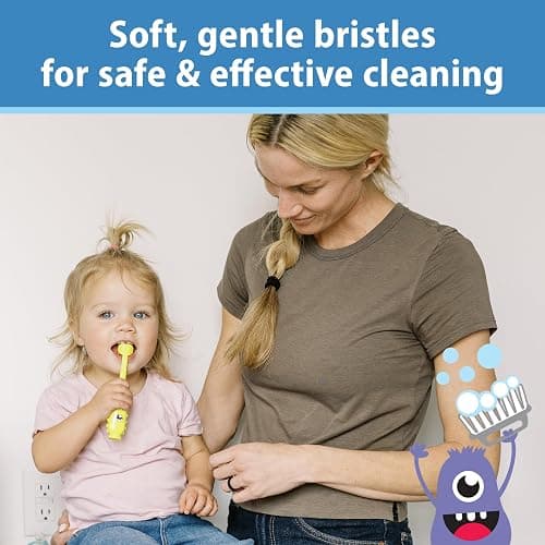 Dr. Brown's ToothScrubber Toddler Toothbrush, Triple-Sided Training Toothbrush with Suction Cup Base, Green Monster, Baby Oral Care, Ages 1-4 Years thumbnail 8