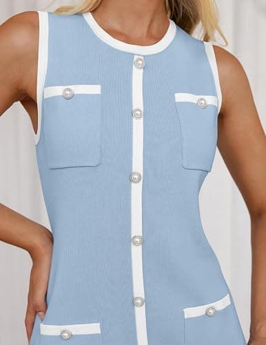 ZESICA Women's 2026 Summer Sleeveless Mini Dress Elegant Crewneck Button Knit Bodycon Bussiness Office Short Dresses thumbnail 5