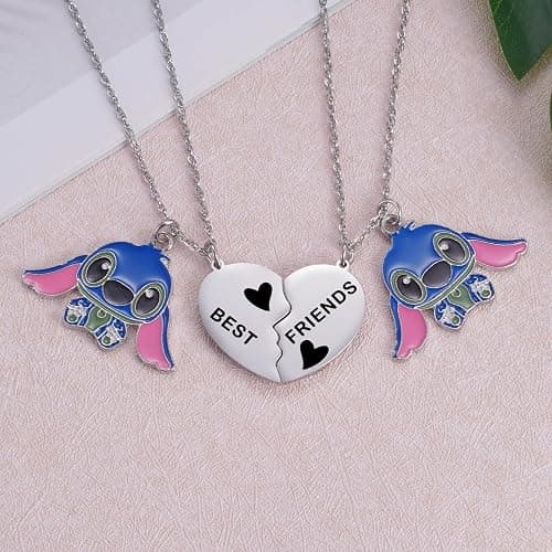 Best Friend Stitch Necklace Friendship Matching Heart Necklace for 2 Lilo and Stitch Stuff Jewelry for Friends BFF Bestie thumbnail 2